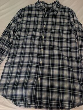 Banana Republic Mens Button Up Shirt XL Green Plaid Stretch Soft Wash Slim Fit